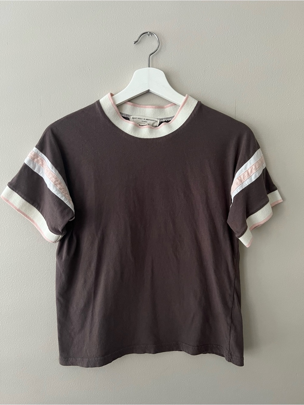 Project Social T Brown Short-Sleeve Tee with Pink & White Trim